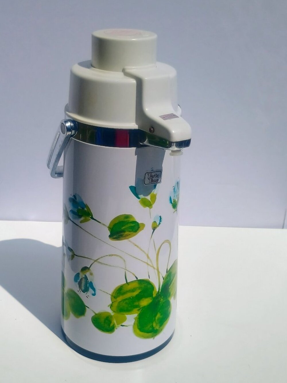 VTG Party Time Air Pot Blue Floral Coffee Hot Beverage Dispenser Pump W/ Box